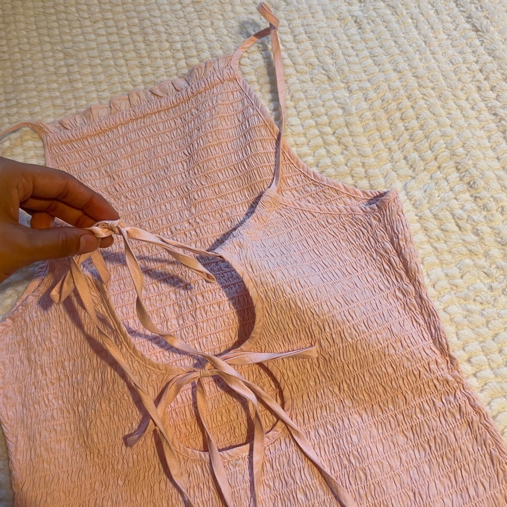 Free People | Lyla Smocked Open Back Strappy Mini Dress in Pink Chalk | NWT - Picture 12 of 16